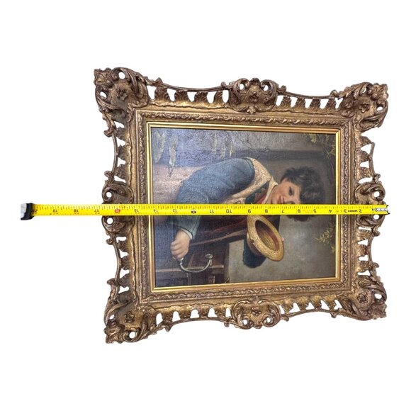 Antique Augusto Bampiani Oil Painting Boy In Hat Ornate Gold Frame Vintage Art - Picture 8 of 8